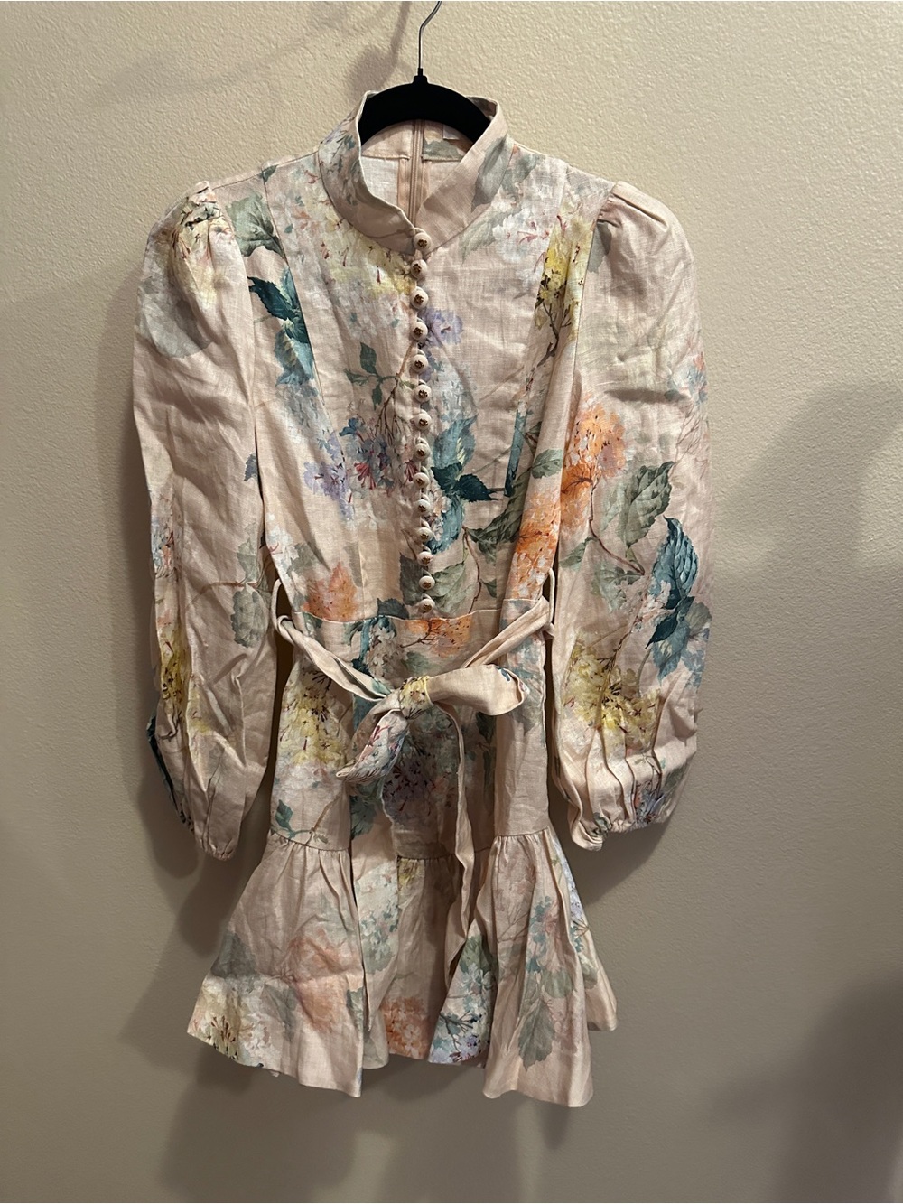 Zimmermann Cream Floral Button-Front Mini Dress